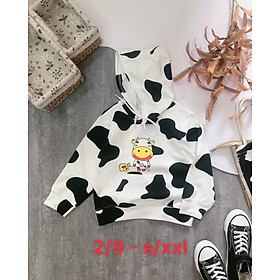 Áo thun hoodie dài tay cho bé trai và bé gái mẫu Bò sữa dễ thương size 12-55kg chất cotton 4 chiều mềm mịn mát