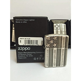 Bật Lửa Zippo Armor – Us Flag – Antique Silver Plate Chính Hãng Usa