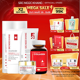 Combo 6 món Nước tẩy trang 145ml + Sữa rửa mặt 100g + Nước hoa hồng 145ml + Kem chống nắng 50g + Viên uống Collagen 60 viên + Kem dưỡng da ban đêm-10g  [Sắc Ngọc Khang official]