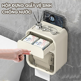 Hộp Đựng Giấy Vệ Sinh 2 tầng có kệ để diện thoại dán tường chất liệu ABS + PP cao cấp chống nước có ngăn kéo để đồ và kệ để điện thoại, Kệ treo tường đa năng Kitchen