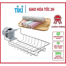 Giá để giẻ rửa bát, nước rửa chén đa năng chất liệu Inox 304 sáng bóng không han gỉ, kích thước 17x10.2x6.5cm - Tặng kèm 4 khăn lau chén bát, lau nhà bếp siêu thấm hai mặt loại xịn