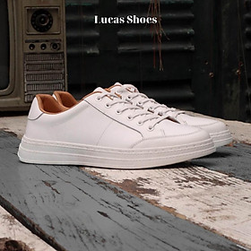 Hình ảnh Giày da thể thao da bò LC2101 White, da bò trắng Lucas Shoes (LC2101 trắng)