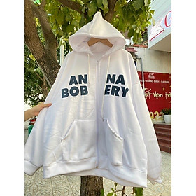 Áo khoác hoodie zip ANNA, Áo khoác nỉ bông dày dặn ANNABOB màu xanh đen form rộng unisex nam nữ