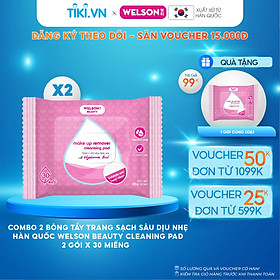 Combo 2 Bông tẩy trang sạch sâu dịu nhẹ Hàn Quốc Cleaning Pad Welson Beauty 2 gói x 30 miếng