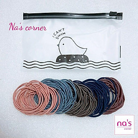 Combo 100 sợi thun cột tóc đơn giản kèm túi zip đựng tiện ích set thun trộn 5 màu