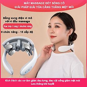 Máy massage đốt sống cổ với 4 đầu massage với chức năng rung kết hợp chườm nóng 6 chế độ hoạt động 15 cấp độ điều chỉnh