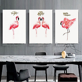 Mua Bộ 3 Tranh Decor Phòng Khách - Tranh Canvas 3 Bức Những Chú Chim Hồng Hạc Bên Hồ
