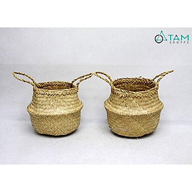 Giỏ cói đựng chậu cây màu tự nhiên LB-GIO-01