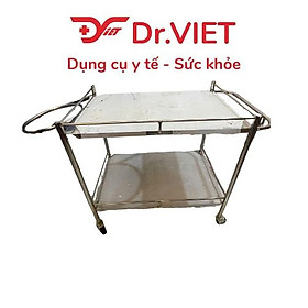 Xe đẩy Inox Drviet - 50x80 -2 tầng - Không Hộc - Có tay đẩy - Có vòng xô rác