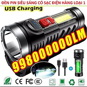 Đèn pin siêu sáng cầm tay có sạc USB Led 998000LM Loại Lớn Có Đèn 1 Bên