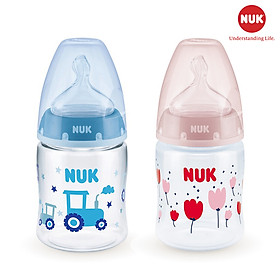 BÌNH SỮA CẢM BIẾN NHIỆT NUK PP 150ML NÚM TI SILICONE S1 - M ( Màu ngẫu nhiên)