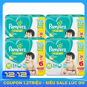 Combo 4 Tã Dán Pampers Baby Dry Gói Đại - Size M M34 (34 Miếng)