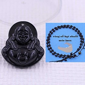 Mặt Phật Di lặc đá đen 4.3 cm kèm vòng cổ hạt chuỗi đá đen + móc inox trắng, mặt dây chuyền Phật cười