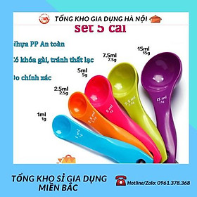 Mua Bộ thìa đong  muỗng đong nhà bếp 5 món (set 5 cái)  thìa đo lường  định lượng bột  sữa  thuốc  gia vị bằng nhựa an toàn
