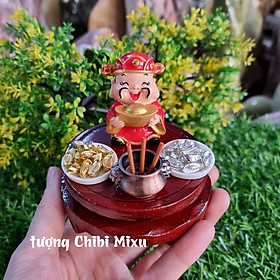 Mua Combo Thần Tài  (gồm Thần Tài 4cm + dĩa vàng + dĩa bạc + lư hương + đế 6cm) tặng 10 nhang