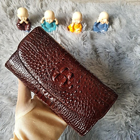 Ví Cầm Tay Cá Sấu Nữ Ví Clutch Da Cá Sấu Gù Nhỏ Màu Nâu Cafe Bảo Hành 24