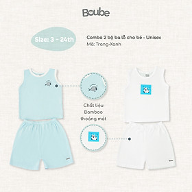 Combo 2 bộ ba lỗ mùa hè cho trẻ sơ sinh và trẻ nhỏ Boube, Vải sợi tre cao cấp Bamboo thông minh, thoải mái - Size 3-24M