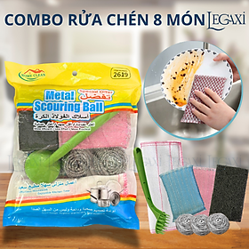 Mua Set 8 Món Rửa Bát  Bùi Nhùi  Mút Rửa Chén  Đĩa Tạo Bọt  Cước Chà Xoong Nồi Có Tay Cầm Chà Bồn Rửa
