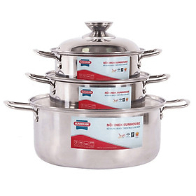 Mua Bộ 3 Nồi Inox 1 Đáy Sunhouse SH224 Dùng Mọi Bếp (16-18-24cm) - Chính Hãng