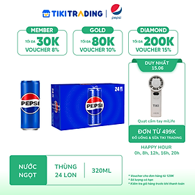 Thùng 24 Lon Nước Ngọt Có Gaz Pepsi lon xanh (320ml/lon)