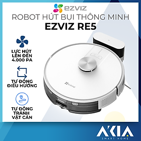 Robot hút bụi thông minh Ezviz RE5 Plus / RE5 - Lực hút lên đến 4000Pa, Tự động điều hướng và Né vật cản, Điều khiển remote và giọng nói - Hàng chính hãng