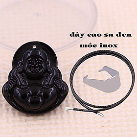Mặt Phật Di lặc đá đen 4.3 cm kèm vòng cổ dây cao su đen + móc inox trắng, mặt dây chuyền Phật cười