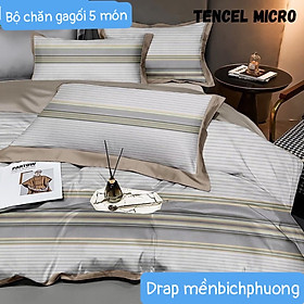 Bộ drap mền tencel hàn quốc 5 món ( 1 drap + 1 chăn chần bông + 3 áo gối) đủ size