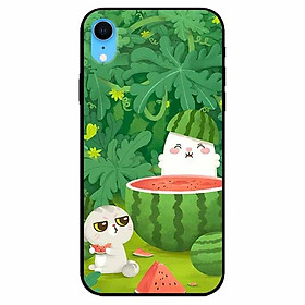 Ốp lưng dành cho Iphone XR mẫu Hai Chú Mèo Ăn Dưa