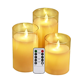 3Pack Flameless Flickering Candles Flickering LED Pillar Candles Battery Operated Glass Candles with Remote Control