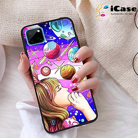 Ốp lưng iCase dành cho Realme C21Y chất liệu viền dẻo lưng cứng nhám TPU có hai lỗ xỏ dây đeo in nổi 4D hình bộ sưu tập Purple 01