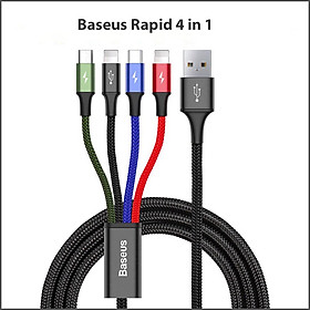 Mua Dây Cáp Sạc Nhanh Đa Năng 4 in 1 Baseus rapid series 4 in 1 (3.5A  1.2M  Fast charge 4 in 1 Cable) - 2 đầu dùng cho iPhone - 1 đầu TypeC - 1 đầu micro usb - Hàng Chính Hãng