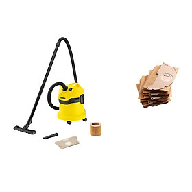 Combo Máy hút bụi khô & ướt cao cấp Karcher WD 2 Cartridge filter và túi lọc bụi - Hàng Chính Hãng
