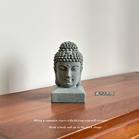 Tượng Đầu Phật Bằng Đá Sa Thạch Xanh Dùng Trang Trí Tiểu Cảnh, Bonsai, Thủy Sinh Bể Bán Cạn Terrarium