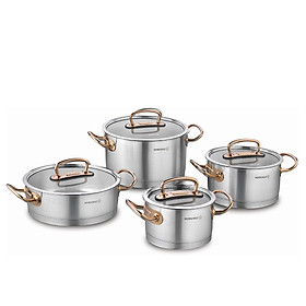 Mua Bộ 4 nồi inox 18/10 Korkmaz Proline tay nắm màu hồng (nồi 2 lít/3.8 lít/6.3 lít/nồi thấp 3.1 lít)