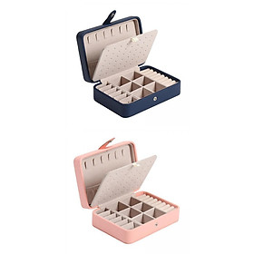 2x Jewelry Box Leather Double Layer Travel Storage Case Organizer Dark Blue