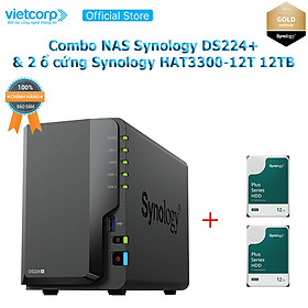 Mua Combo Thiết bị lưu trữ NAS Synology DS224+ và 2 Ổ cứng Synology HAT3300-12T Hàng Chính Hãng