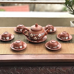 Mua Ấm Trà Đạo Gốm Tử Sa Bát Tràng Đắp Nổi Hoa Mai Dáng Đoạn Trúc Dung Tích 230ml (Bộ Ấm Chén) ATSML 19