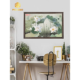 Tranh kính cường lực Hoa sen D601 09 (được chọn mẫu)