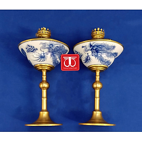 Mua ĐÔI ĐÈN DẦU CHÂN ĐỒNG VẼ PHƯỢNG 40CM BÓNG