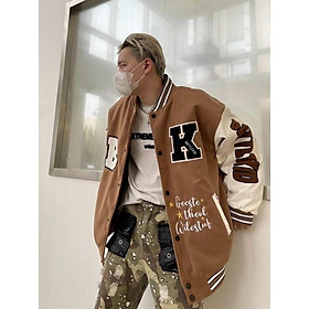 Áo Varsity Jacket - Áo Khoác Bomber Cardigan họa tiết chữ B.K phối bo Siêu Hot nam nữ mặc được