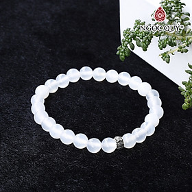 Vòng đá mã não trắng 6mm phối charm bạc mệnh thủy kim - Ngọc Quý Gemstones