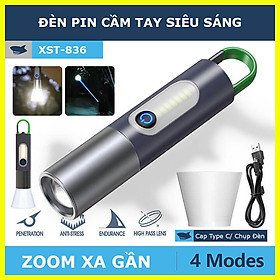 Mua Đèn pin cầm tay siêu sáng chiếu xa 200m Zoom xa gần  Đèn pin Led cầm tay có móc treo  pin trâu  chống thấm nước IPX4-XST836