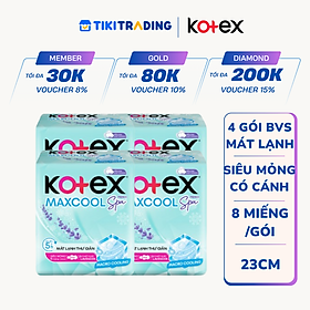 Combo 4 Băng vệ sinh Kotex Max Cool French Spa 23cm 8 miếng Có Cánh