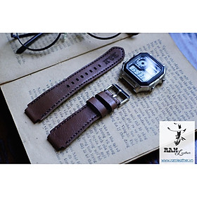 DÂY ĐỒNG HỒ DA BÒ CÀ PHÊ SỮA - DA BÒ THẬT - RAM CÀ PHÊ SỮA - RAM LEATHER -ĐỦ SIZE 18,20,22,CASIO,APPLE WATCH