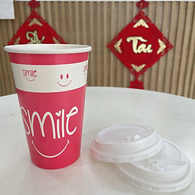 Ly giấy 14oz~420ml - Combo 10 ly giấy có in hoạ tiết & 10 nắp nhựa bật trắng