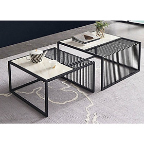 Bàn trà đôi BTMSF2 Tundo mẫu vuông mặt đá trắng vân mây