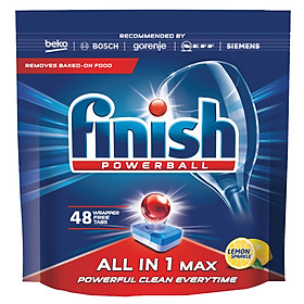 Túi 48 viên rửa chén Finish All In1 Max Dishwasher Tablets Lemon QT09439 - hương chanh