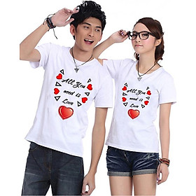 Bộ Áo Thun Đôi Nam Nữ Tình Yêu Là Tất Cả Màu Trắng