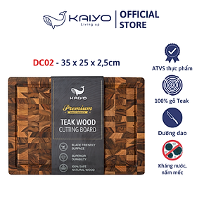 Thớt thái gỗ teak đầu cây KAIYO size M 35 x 25 x 2,5cm 
