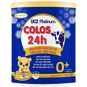 Sữa bột UC2 Colos 24h 0+ lon 800g dành cho trẻ từ 0 đến 12 tháng tuổi. Dinh dưỡng hỗ trợ bé thiếu cân thiếu tháng